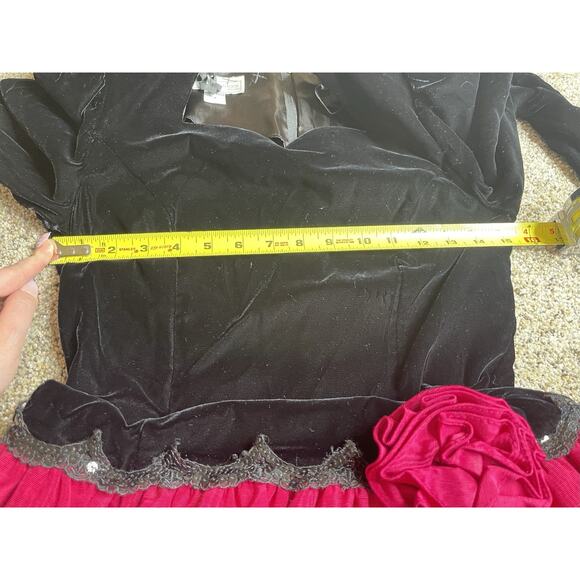 Vintage 80s Scott McClintock Black Velvet Pink Drop Waist Dress Sz 4 Goth - Picture 10 of 11